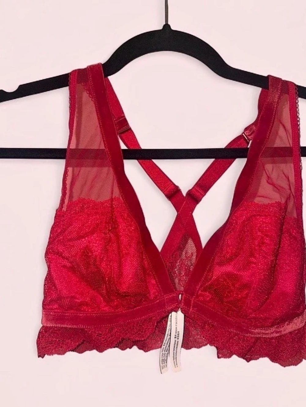Victoria’s Secret Red Floral Lace Cross-Back Bralette - Size Large